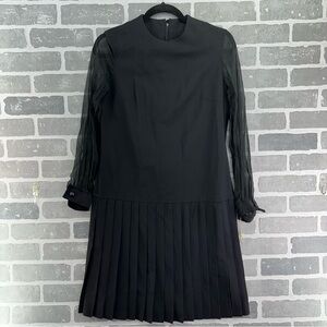 Vintage Vicky Vaughn Black‎ Sheer Sleeves Retro Pleated Midi Dress Size 11 NEW